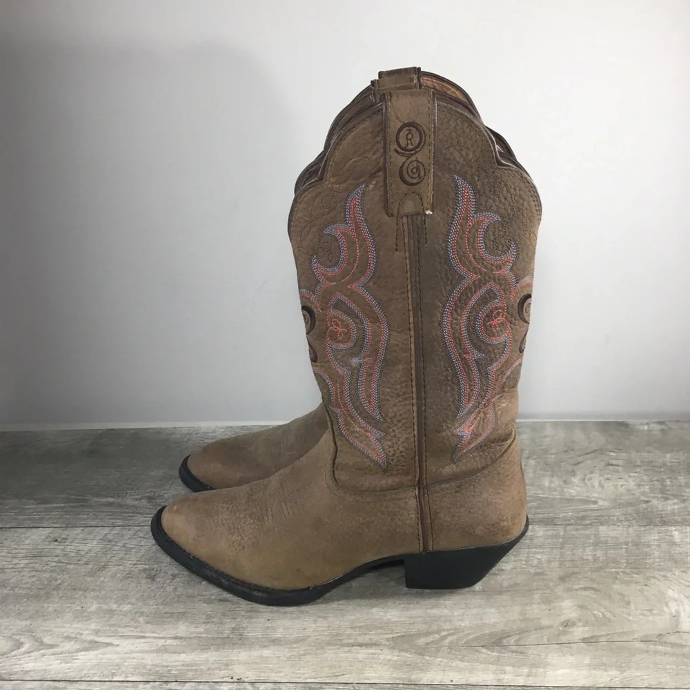 Tony Lama 3R #RR5003L Sorrel Bridle Brown Leather R Toe Cowgirl Boots Women's 7